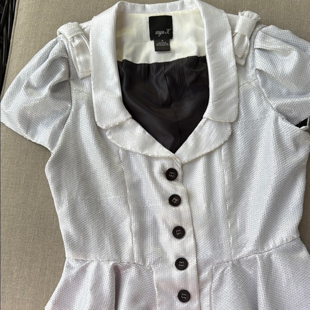Aryn K White Top short sleeves with Black Buttons